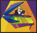 Guy in tux playing piano - cartoon
