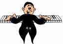 Smiley playing keyboard, Hammond organ? - cartoon